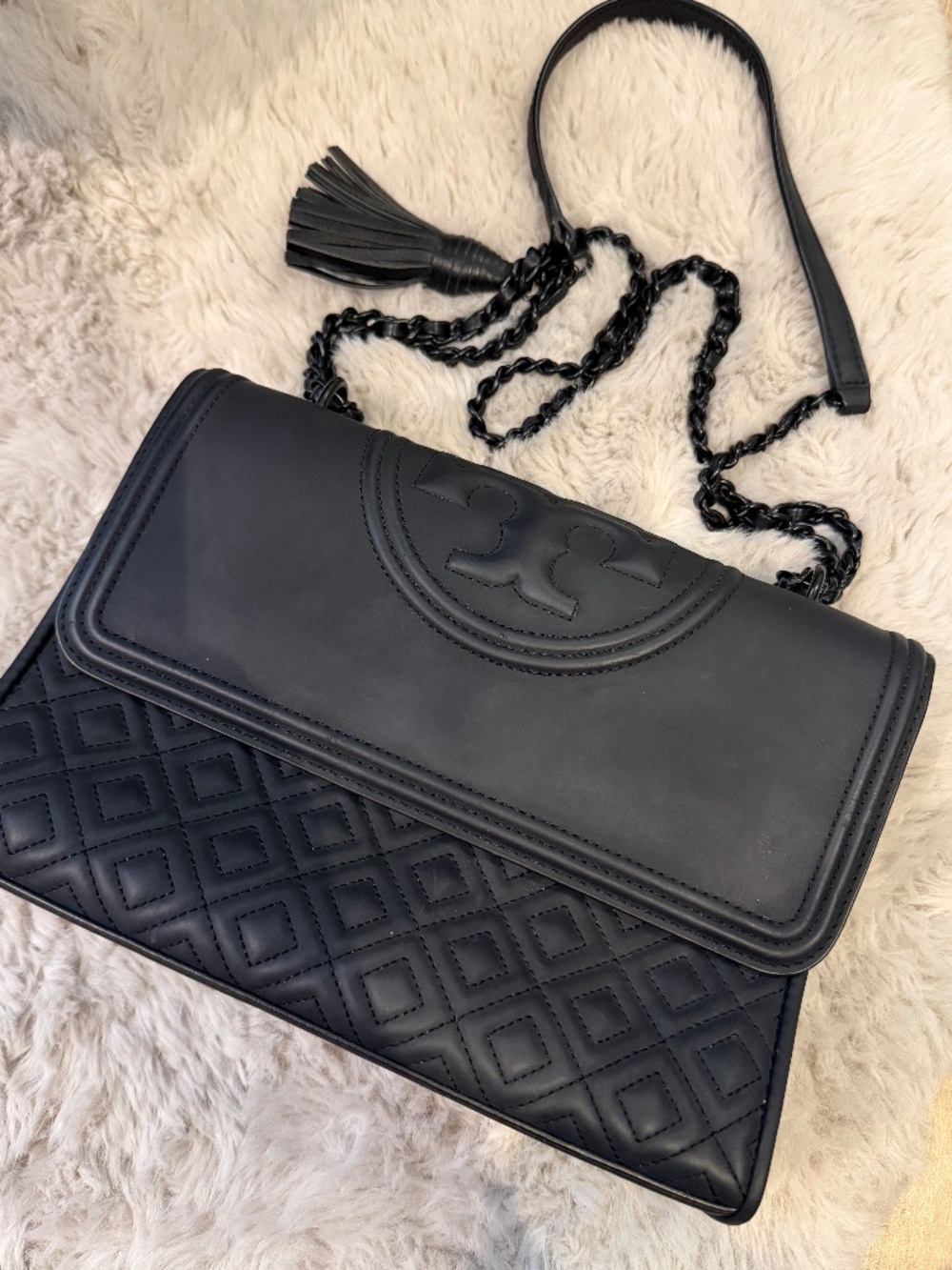 Tory Burch matte black Fleming bag